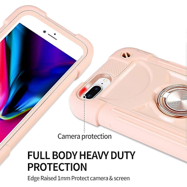 iPhone 8 Plus -kotelo, iPhone 7 Plus -kotelo tytöille ja naisille, jossa on rengasteline, silikoninen suojakotelo PC-puskurilla, kestävä 3-in-1-kotelo iPhonelle
