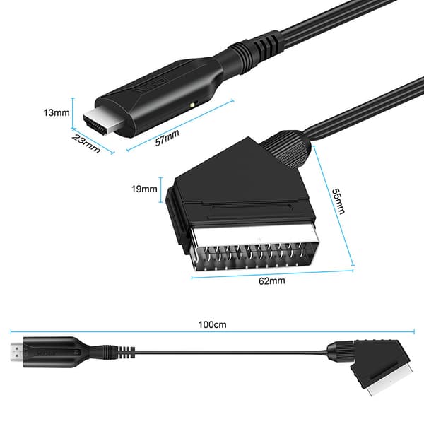 SCART til HDMI kabel 1 meter praktisk konverteringsledning