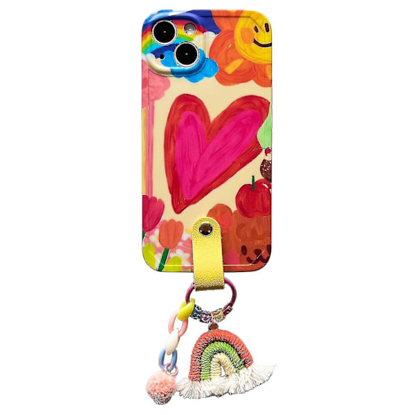 iPhone 14 Graffiti Sydänkuvio Puhelinkotelo Sateenkaari Riippuva Koriste TPU Suojus
