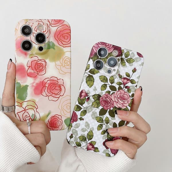 For iPhone 12 mini Vannklistremerke Blomstermønster PC-telefondeksel