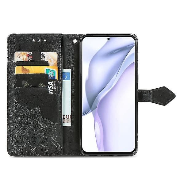 Halvvägs Mandala Präglingsmönster Horisontellt Flip Läder Telefonfodral Black