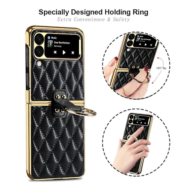 För Samsung Galaxy Z Flip4 Diamantgitter Enkelt Läder Ring Telefonfodral