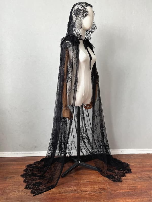Halloween Kappe med Hætte Unisex Voksen Blondekappe Julekostumer Black