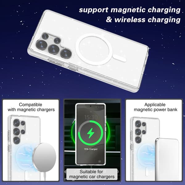 Glitter MagSafe Cover Samsung Galaxy S25 Ultra Transparent