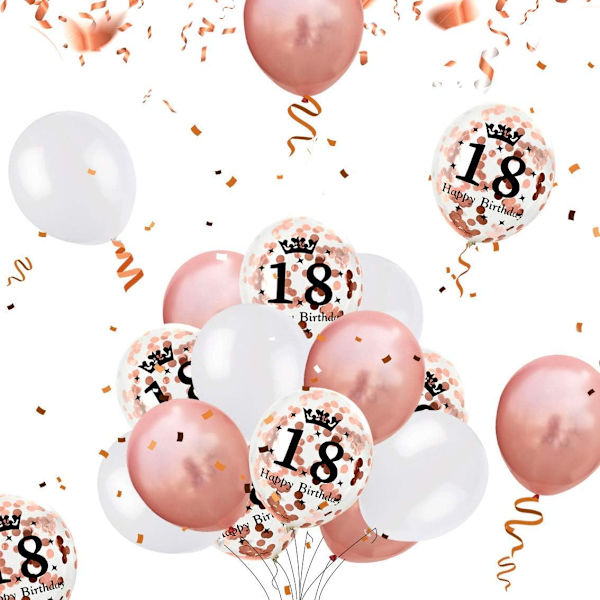 18 vuotta ruusukultainen syntymäpäiväkoriste, hyvää syntymäpäivää -banneri, hän