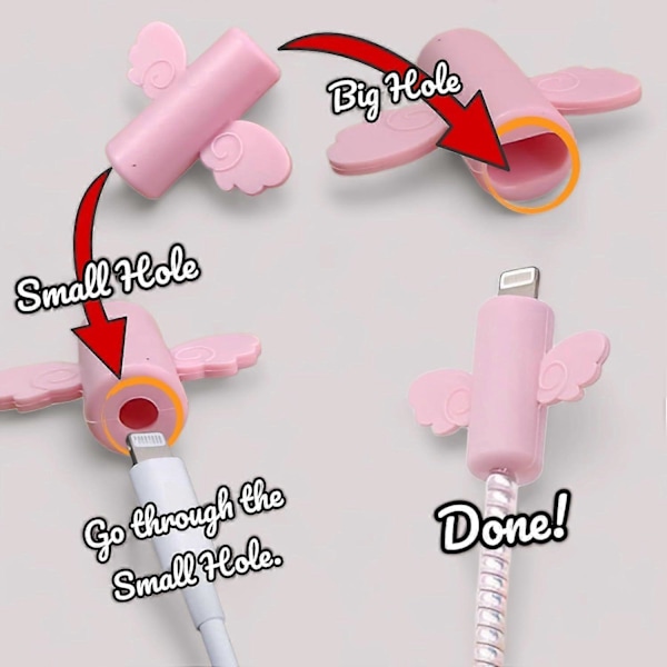 Kabelbeskytter for iPhone-lader, silikon laderbeskyttelsessett - Søtt kabeldeksel silikon ladeetui for 18W/20W iPhone-lader, rosa hjerte Bla