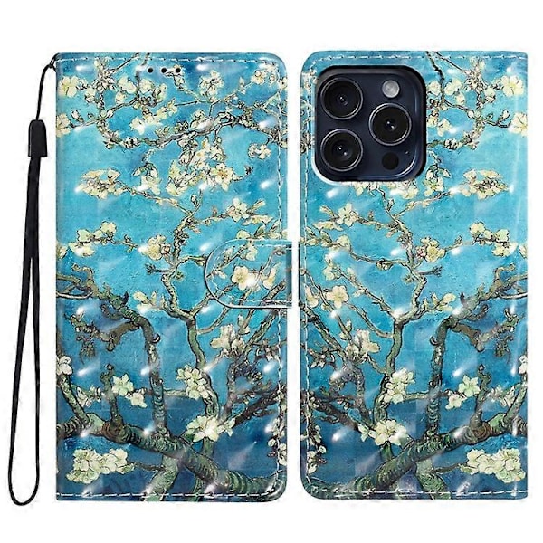 Kompatibelt Skal för iPhone 16 Pro Fodral 3D Mönster Tryck Läder Plånbok Flip Telefonfodral