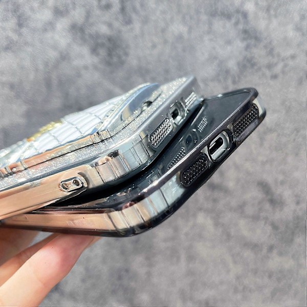 För iPhone 15 Pro Skal Spegel Ställ TPU+PC Gradient Glitter Mobilskal