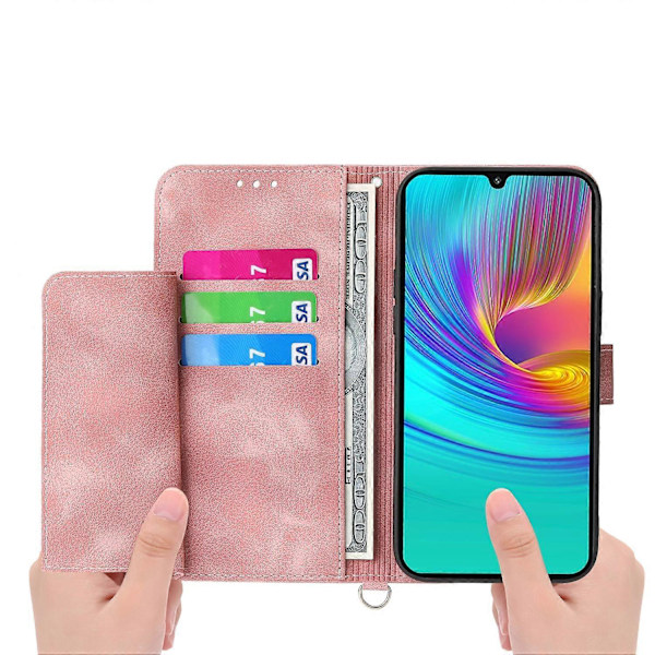För Samsung Galaxy S25 Fodral Blommönster PU Läder Plånboksfodral med Rem - Rosa