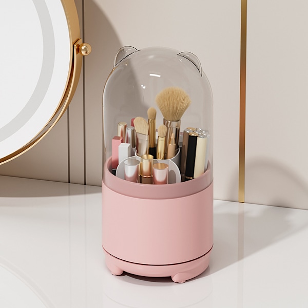Kosmetisk makeup organizer roterbar støvtæt toiletbord pink