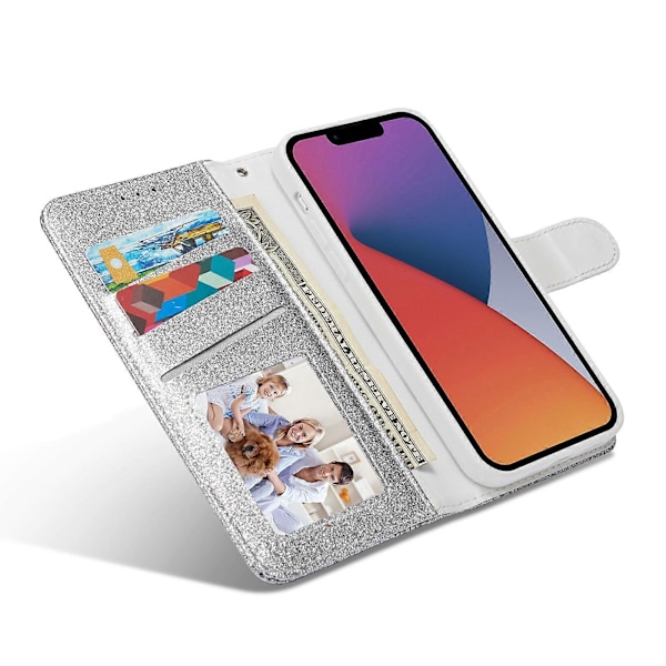 Glitter Pulver Sommerfugl Læder Telefon Cover Til iPhone 15 Plus