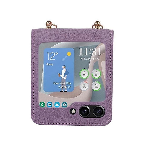 För Samsung Galaxy Z Flip5 Diamantgitter Vikbart Läder Mobiltelefonfodral
