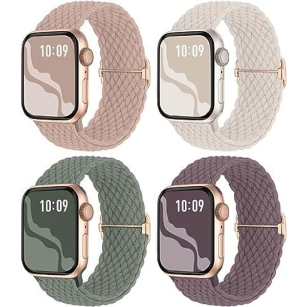 Flettet Elastisk Solo Loop Kompatibel for Apple Watch Rem 4 stk B 42/44/45/49mm 42/44/45/49mm