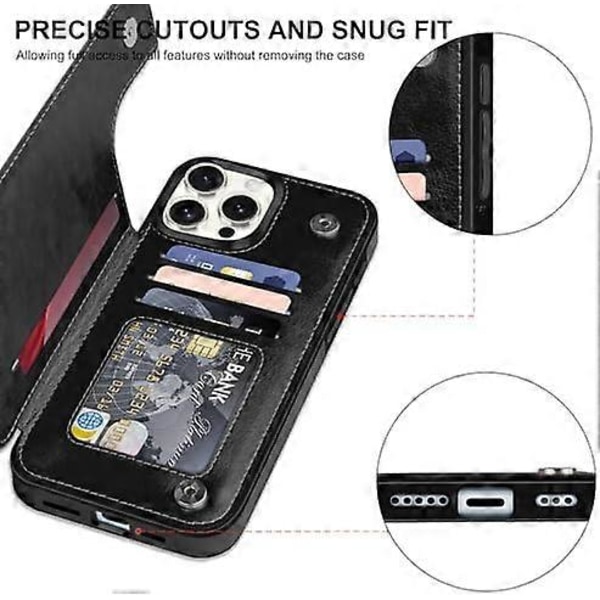 iPhone 15 Pro Max Plånboksfodral med Korthållare, Premium PU Läder Ställ Korthållare Fallsäkert Stöttåligt Robust Skyddande Flipfodral för Apple iPho