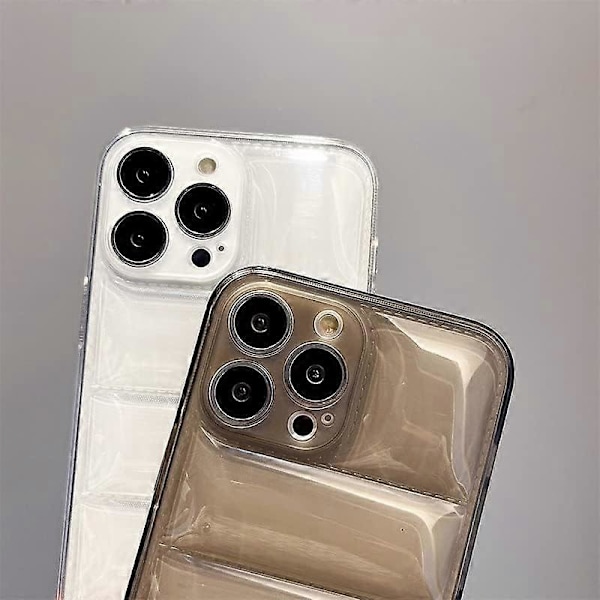 Hot Off Puffer Skal för iPhone 15 Pro MAX, Mjukt Puffer Jacka Material, Stötsäkert Skyddande Mobilskal, Klar Svart