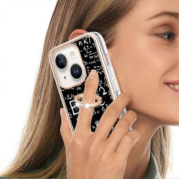 Elektropletteret dobbelt-side IMD mobiltelefoncover med ringholder til iPhone 15