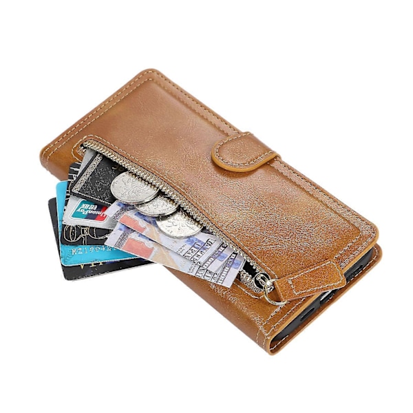 Til Iphone 15 Telefon Cover Wallet Lynlåslomme Stødsikkert Pu Læder Shell Flip Stand Telefon Cover