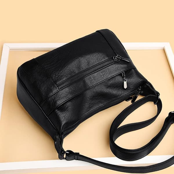 Læder crossbody taske, multi-lomme blød dametaske