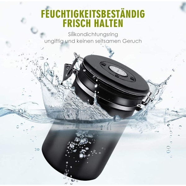 Kaffedåser, forseglede kaffebeholdere, rustfrit stål black