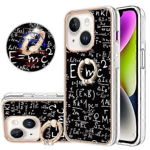 For iPhone 15 Elektroplettering Dobbeltsidig IMD Mobiltelefondeksel med Ringholder