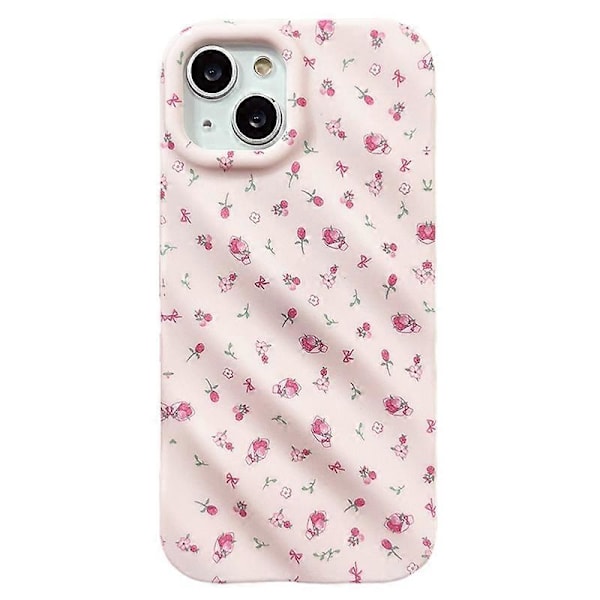 iPhone 15 Pro -kuori, vaaleanpunainen kukkakuvio, TPU-puhelinkuori