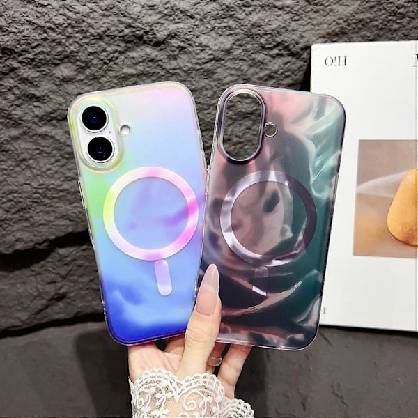 iPhone 16 Plus -kotelo, yhteensopiva MagSafe-tekniikan kanssa, mustemaalaus IMD PC+TPU -puhelinkuori