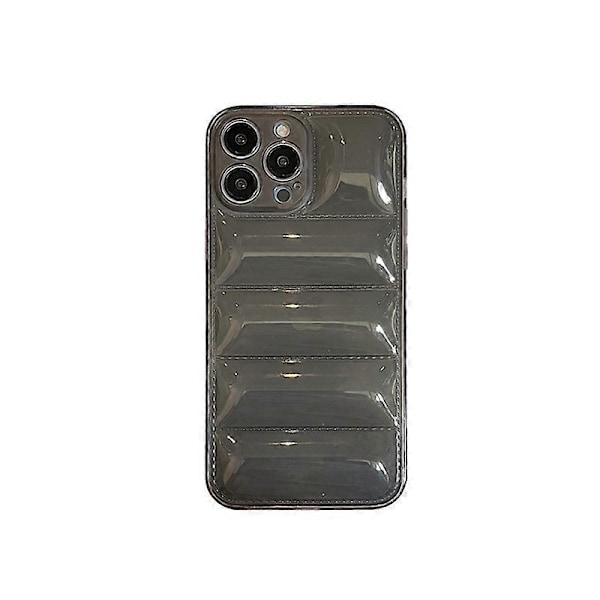 Hot Off Puffer Skal för iPhone 15 Pro MAX, Mjukt Puffer Jacka Material, Stötsäkert Skyddande Mobilskal, Klar Svart
