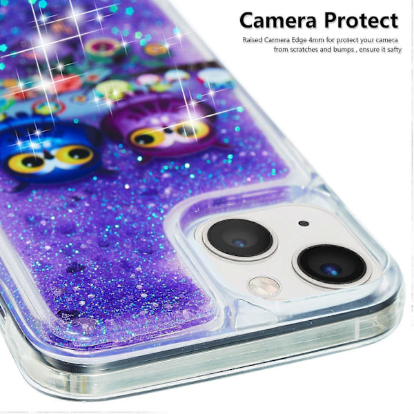 iPhone 15 Plus -puhelimelle kuvioitu TPU-puhelinkuori glitterillä ja bling-jauheella, kelluva hiekkakuori