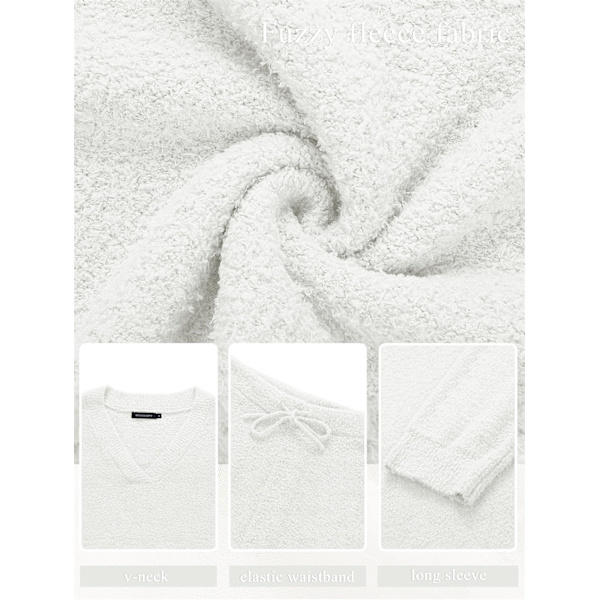 Dam 2-delat Set Mjuk Fleece Pyjamas Set Långärmad Loungewear Blå
