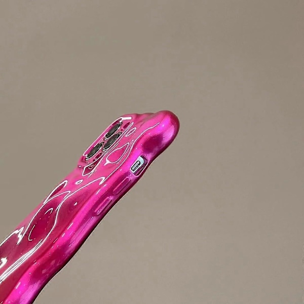 Skal för iPhone 15, Cool Hot Pink Bubble Design 3D Meteoritmönster Vågigt Lockigt Ram Glitter Skal, Stötsäkert Mjukt TPU Skydd, för iPhone 15