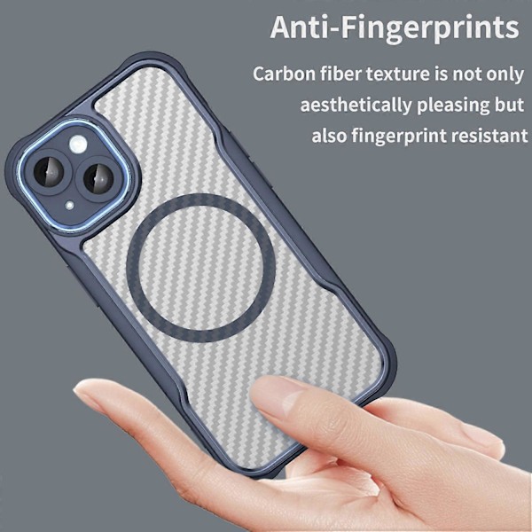 Skal för iPhone 15 Kompatibelt med MagSafe Kolfibertextur TPU+PC Telefonskydd