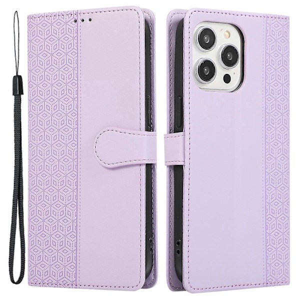 Til iPhone 15 Pro Etui Splejset Præget Rombe Stødsikkert Læder Telefoncover