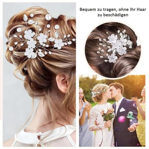 Brudehårnåle til Bryllupper 5 Stykker Blomster Hårtilbehør Sølv U-formede Clips til Kvinder og Piger Elegant Brudesmykke