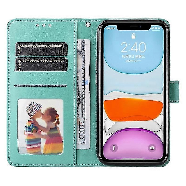 Præget solsikke læder telefoncover til Iphone 12 Mini (grøn)