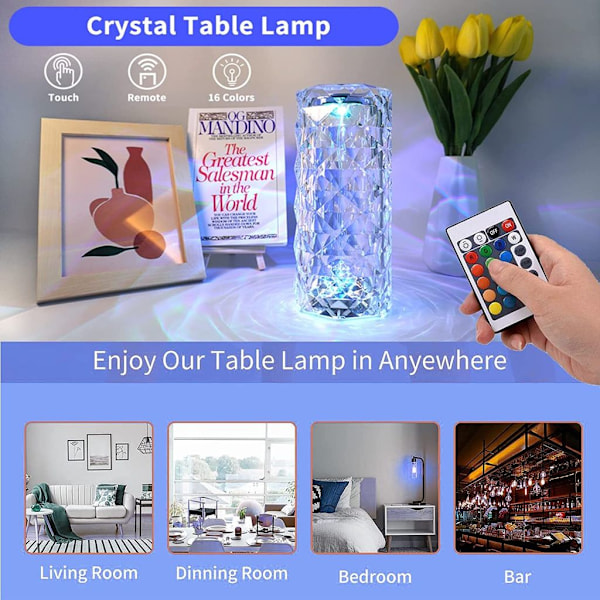 LED skrivebordslampe krystal, diamant sengelampe, roseformet stemningslampe