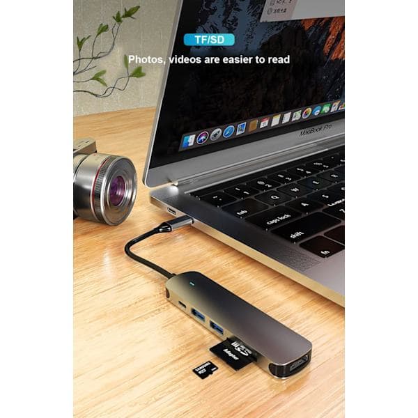 USB C HDMI-hubb, Ms Lula 6-i-1 USB C-hubbadapter med 4K vid 30Hz