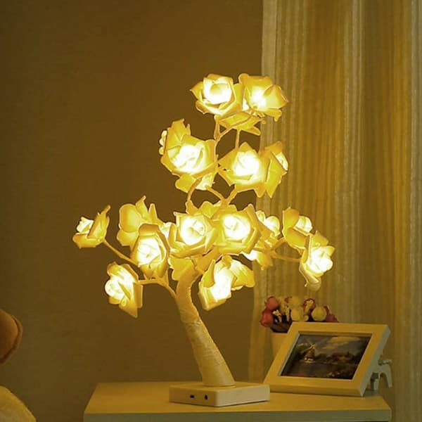 LED Bordlampe Rose Form Blomstrende Rose Lampe