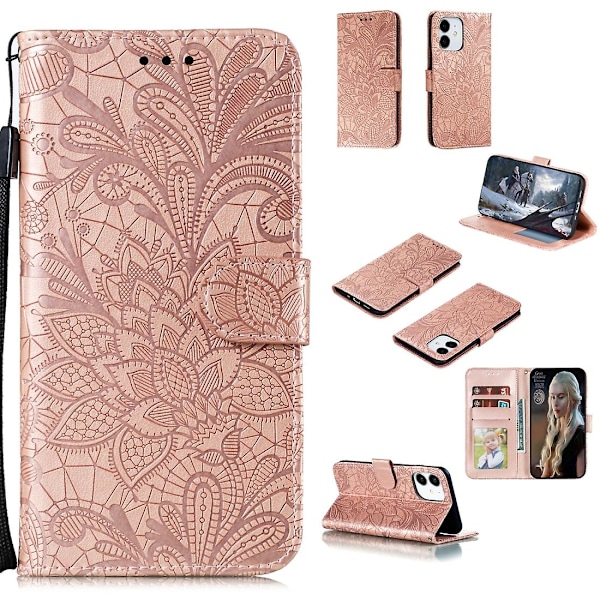 Blonde Blomst Læder Etui til iPhone 12 mini