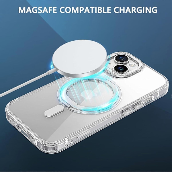 iPhone 15 -kotelo MagSafe-yhteensopiva, jalustallaKirkas langaton kevyt ohut TPU-puskuri PC-kuori Kotelo Matkapuhelinkotelo 6,1 tuuman läpinäkyvä