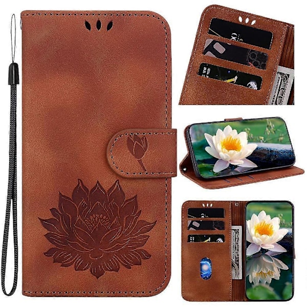 Flipfodral för iPhone 16 Pro Max Ställ Magnetiskt Plånboksfodral Relief Lotusblomma Ställ