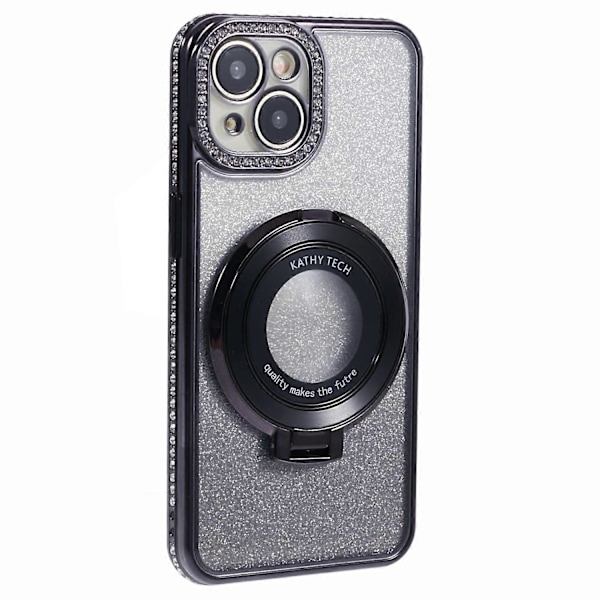iPhone 14 Plus TPU -kotelo, liukuvärjätty, jalustalla ja strassikoristeella