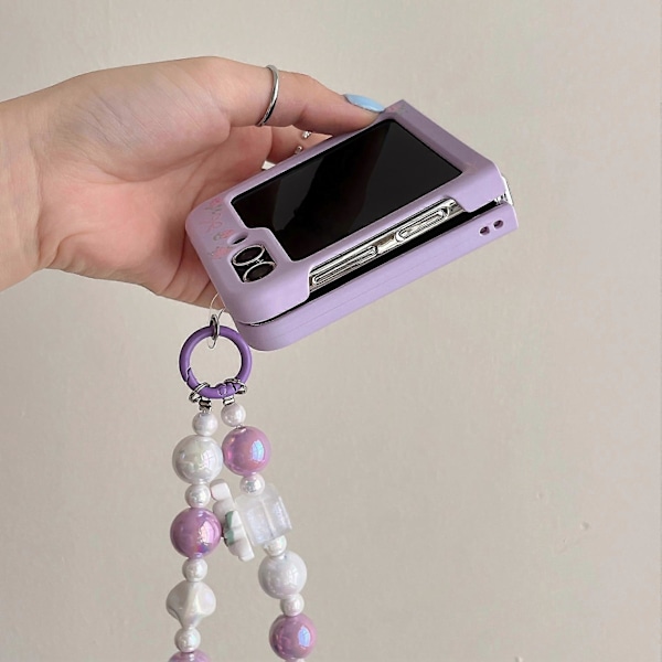 Samsung Galaxy Z Flip5 5G -kotelo, violetti kukka, kova PC-puhelinkuori ketjulla