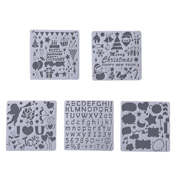 5 stk. Klassisk Julemaleri Stencilsæt 4 x 4 Studenter DIY Sæt Julepynt