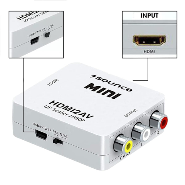 HDMI til AV/RCA 1080P Signalomformer Universal Sort