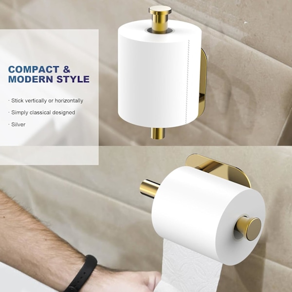 WC-paperiteline, itseliimautuva, SUS 304 ruostumaton teräs, seinään asennettava WC-paperiteline kylpyhuoneeseen, WC:hen, keittiöön - Ei porausta Gold