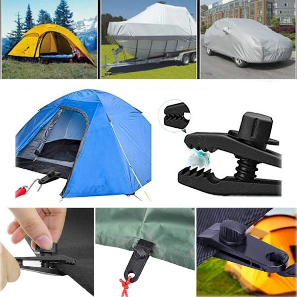 10-pack Tarpklämmor Tältklämmor, Tarpkrokar Vindklämmor (Svart)