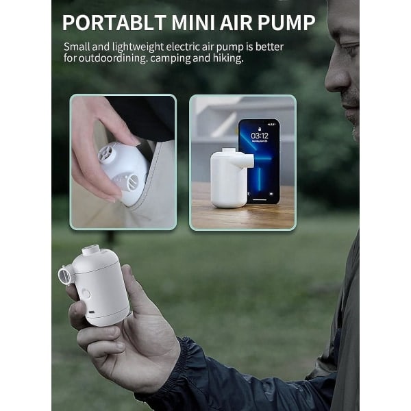 Hvid - Elektrisk Luftpumpe, Mini Bærbar USB Elektrisk Luftpumpe, Camping Oppustning og Hurtig Tømning, 4 Oppustningsdyser, Egnet til Madrasser /