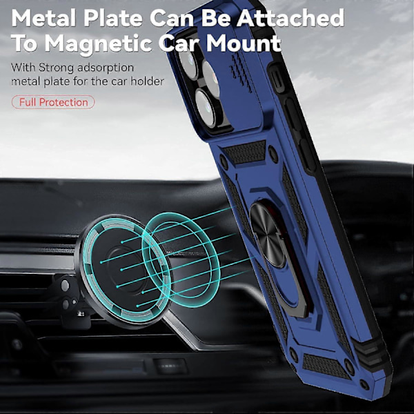Pansret etui til iPhone Stand Case med skydbart kameradæksel & støttefod, militærkvalitet, kraftig beskyttelse med magnetisk holder til iPhone11PRO (Blå)