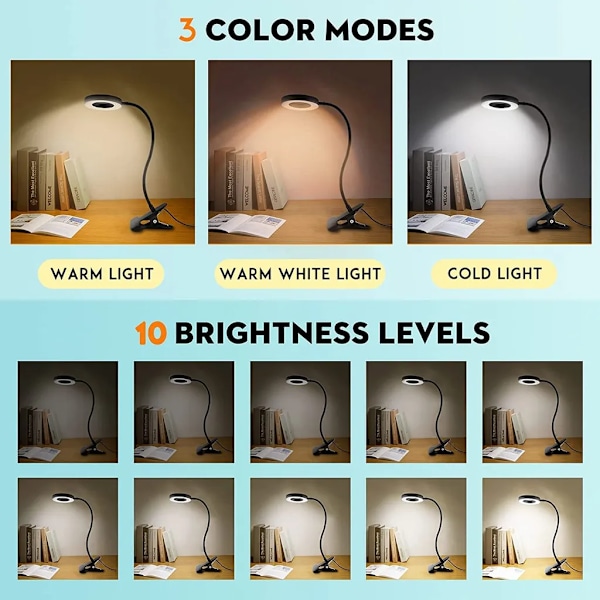 LED læselampe, læselampe sengeklemme black