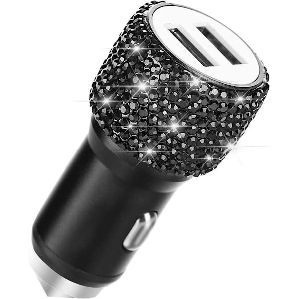 USB-biloplader, billader med glitrende næsehornskrystal black